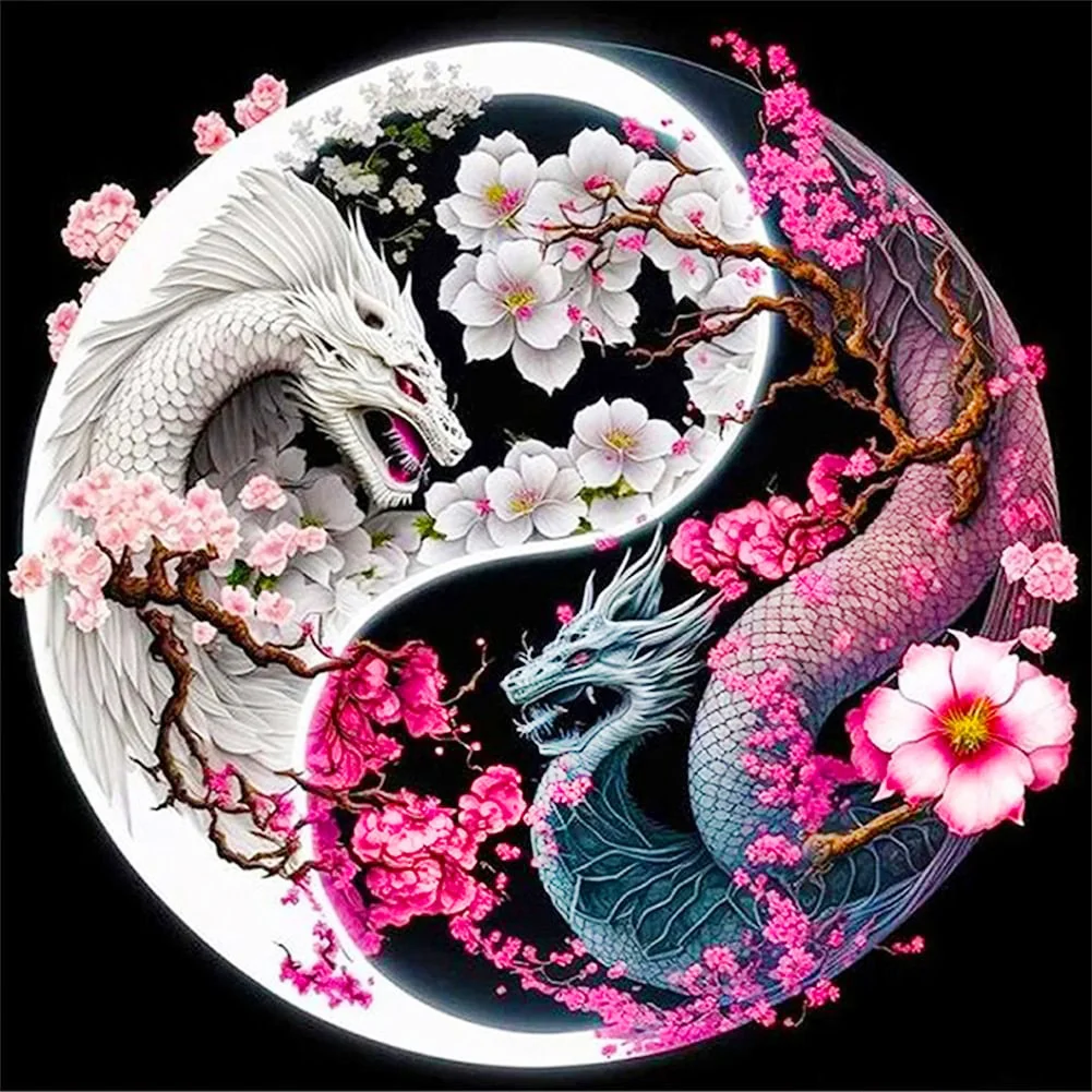 Yin Yang Draken met Bloemen Yin Yang Draken met Bloemen