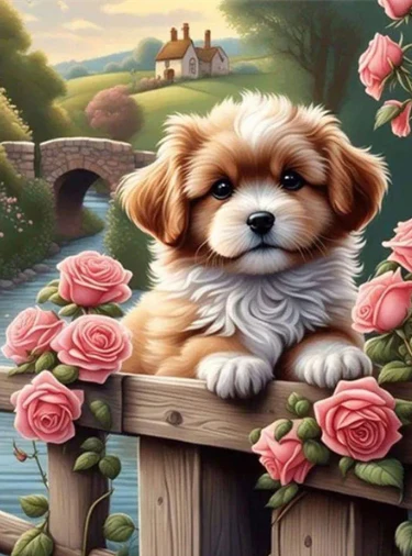 Puppy tussen de Rozen Puppy tussen de Rozen