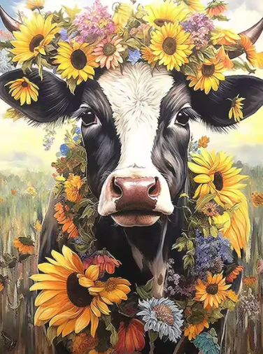 Koe met Zonnebloemen Koe met Zonnebloemen