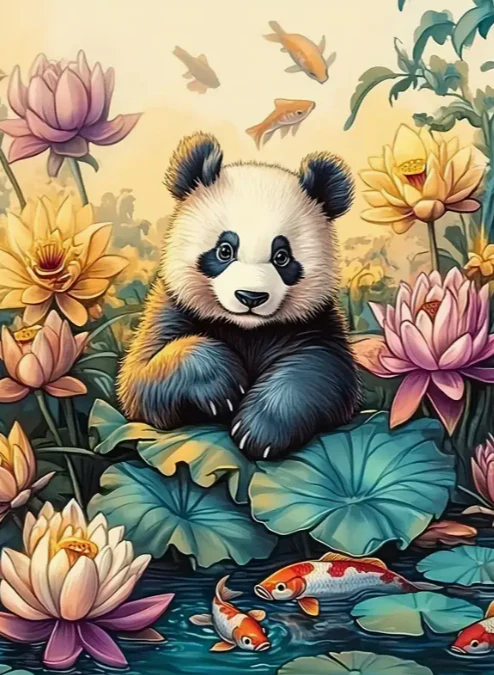 Panda met Koi Karpers
