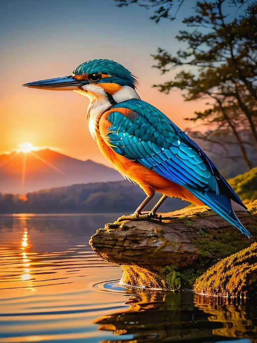 Ijsvogel met Zonsondergang Ijsvogel met Zonsondergang