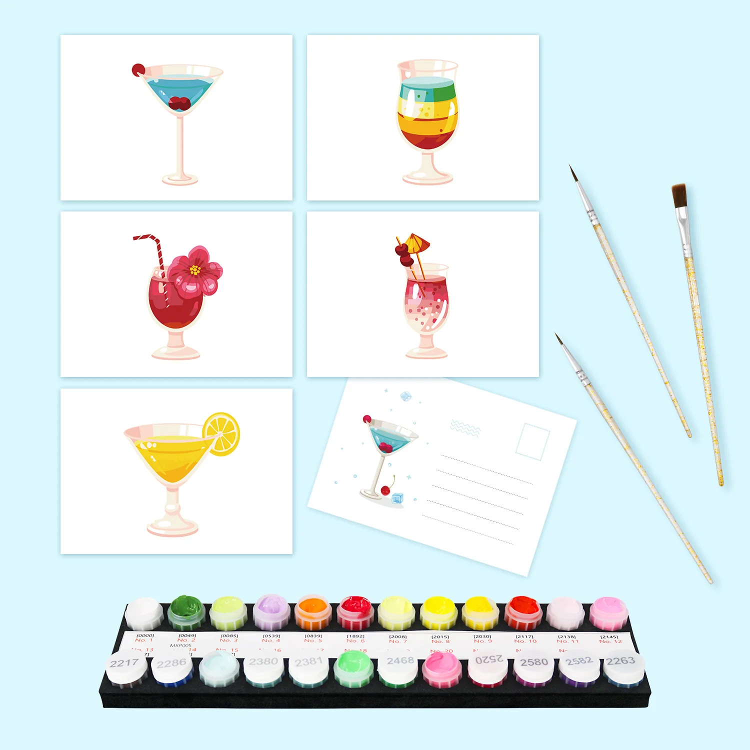 Schilderen op Nummer Ansichtkaarten – Fancy Cocktails Schilderen op Nummer Ansichtkaarten – Fancy Cocktails