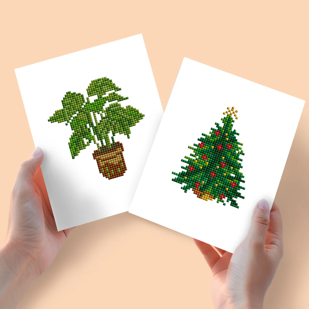 2 Mini Diamond Paintings – Kerstboom en Plant