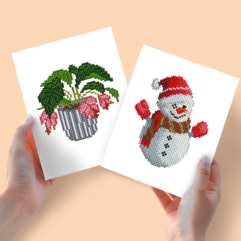 2 Mini Diamond Paintings – Plant en Sneeuwpop