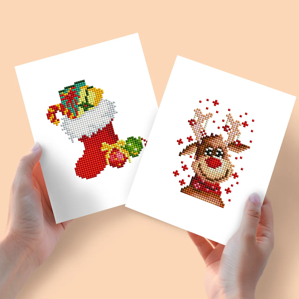 2 Mini Diamond Paintings – Kerstsok en Rendier