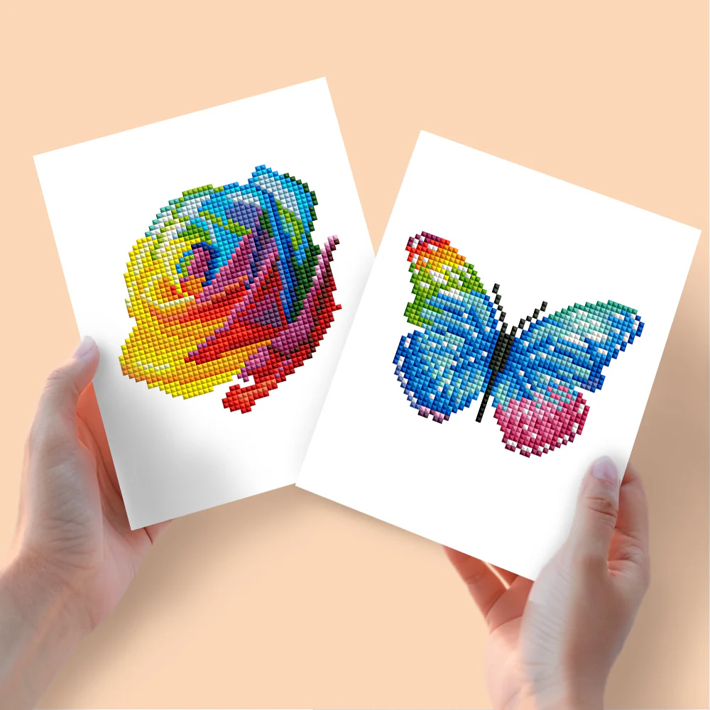 2 Mini Diamond Paintings – Regenboog Roos en Vlinder