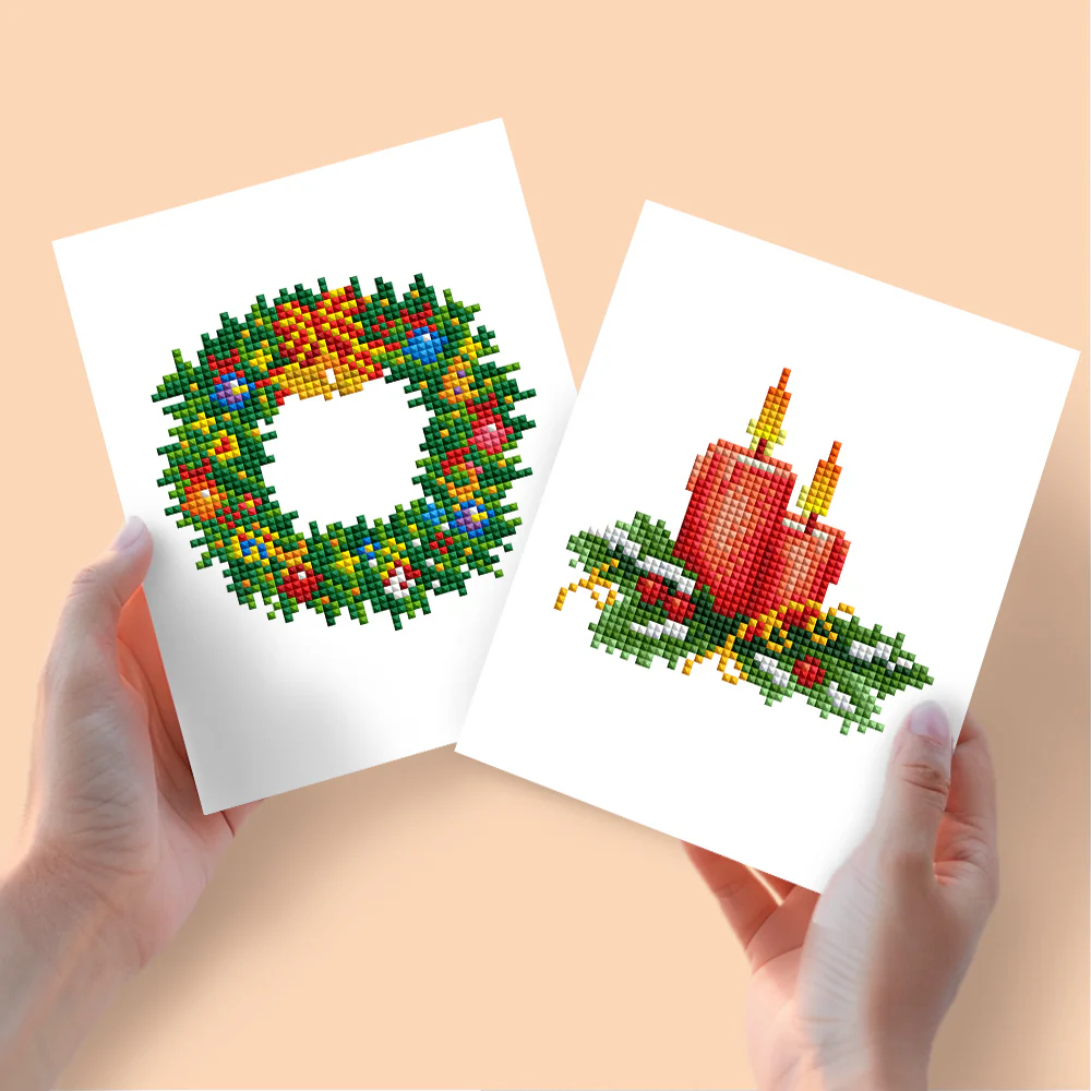 2 Mini Diamond Paintings – Kerstkaarsen en Kerstkrans