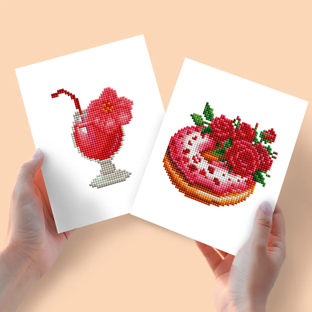 2 Mini Diamond Paintings – Cocktail en Donut 2 Mini Diamond Paintings – Cocktail en Donut