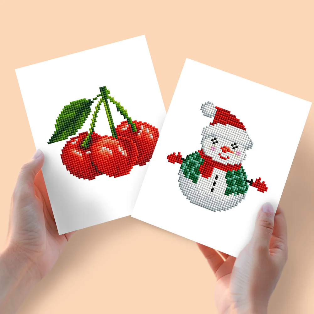 2 Mini Diamond Paintings – Kersen en Sneeuwpop