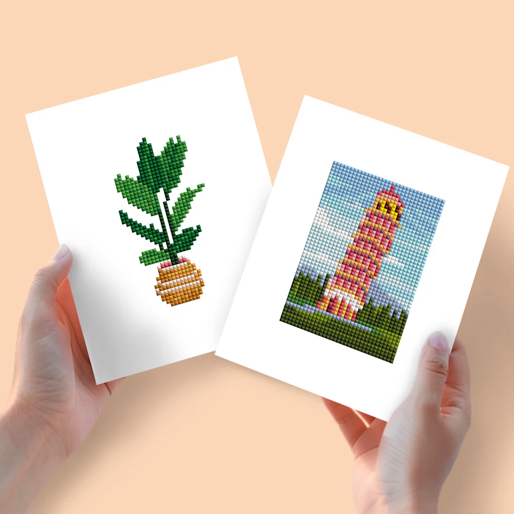 2 Mini Diamond Paintings – Plant en de Toren van Pisa