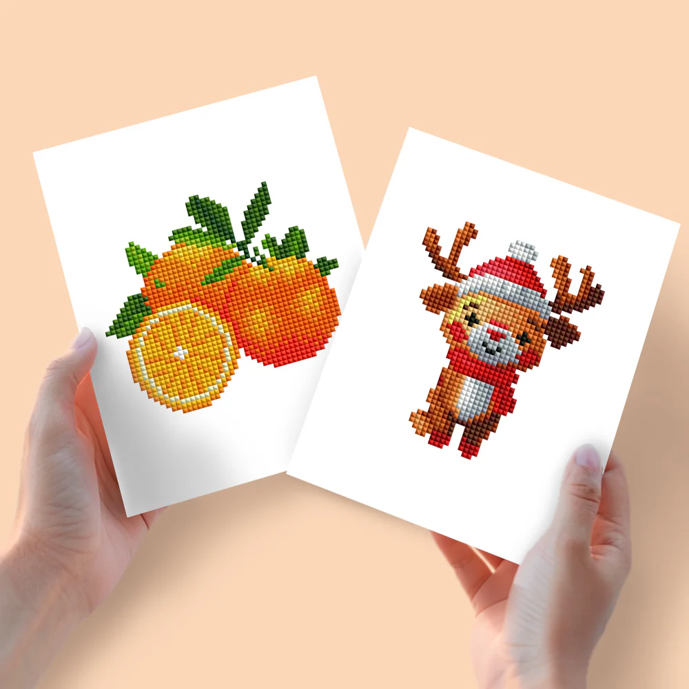 2 Mini Diamond Paintings – Rendier en Sinaasappel
