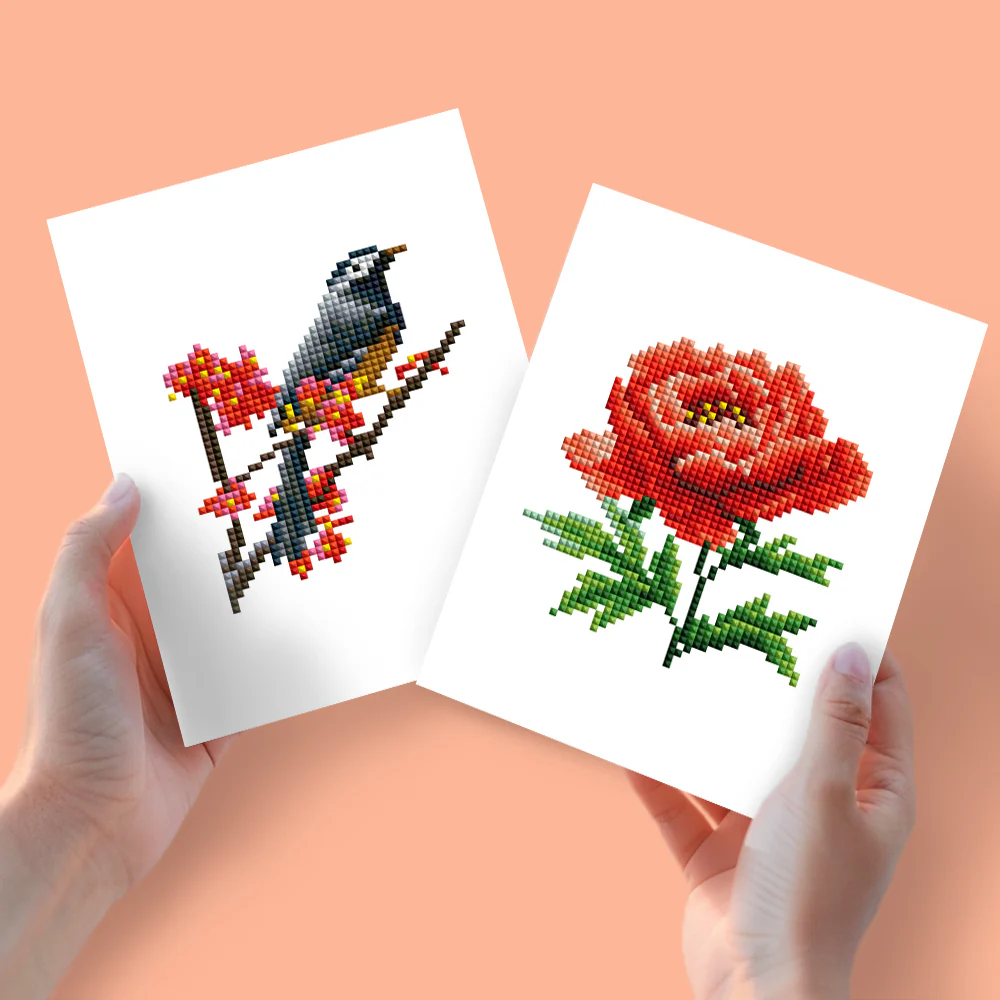 2 Mini Diamond Paintings – Roos en Vogel