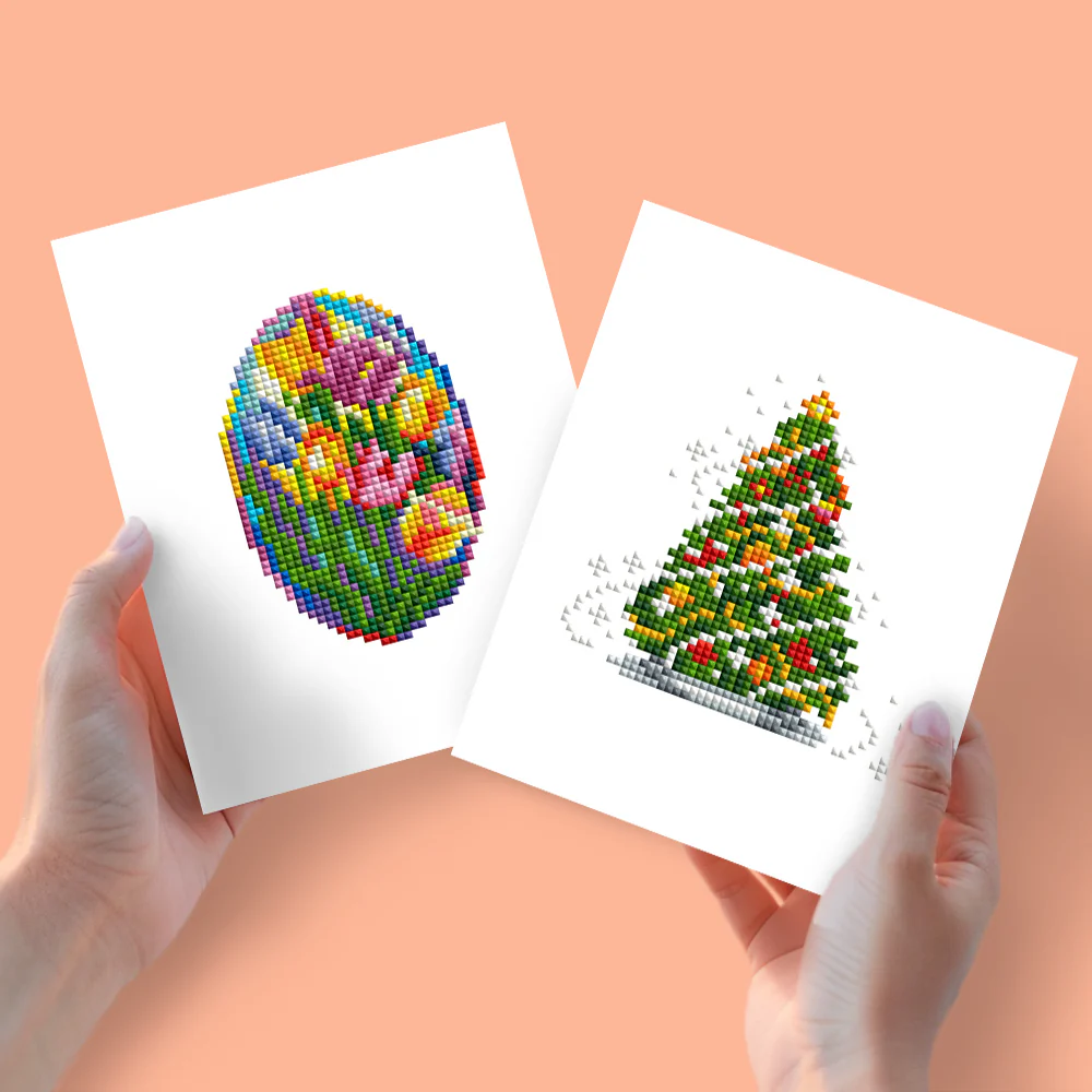 2 Mini Diamond Paintings – Kerstboom en Tulpen