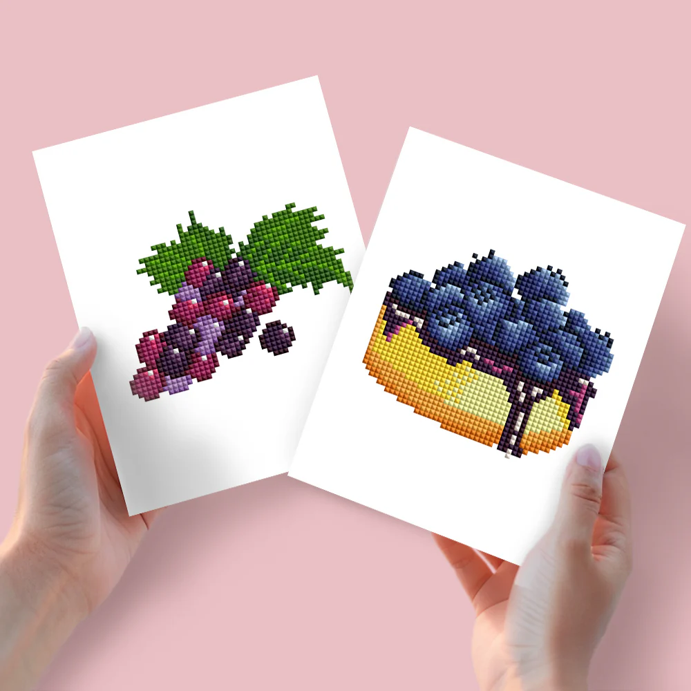 2 Mini Diamond Paintings – Bessentaart en Druiven