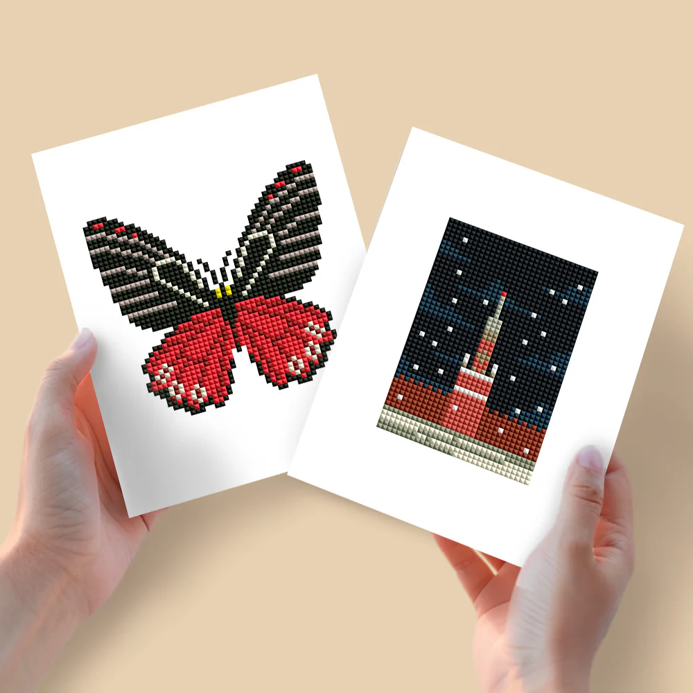 2 Mini Diamond Paintings – Vlinder en Vuurtoren