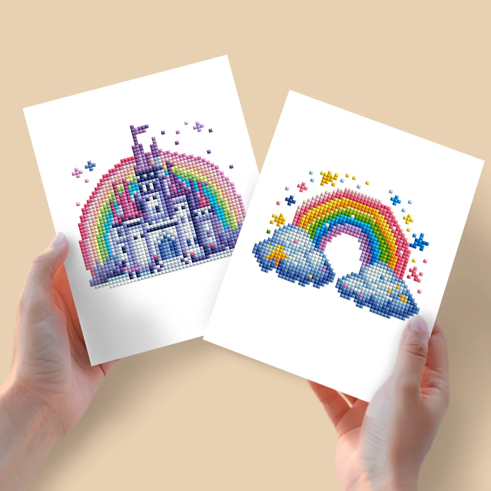 2 Mini Diamond Paintings – Kasteel en Regenboog