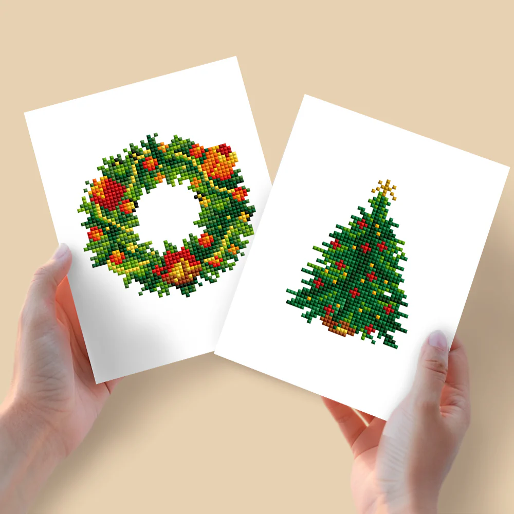 2 Mini Diamond Paintings – Kerstboom en Kerstkrans