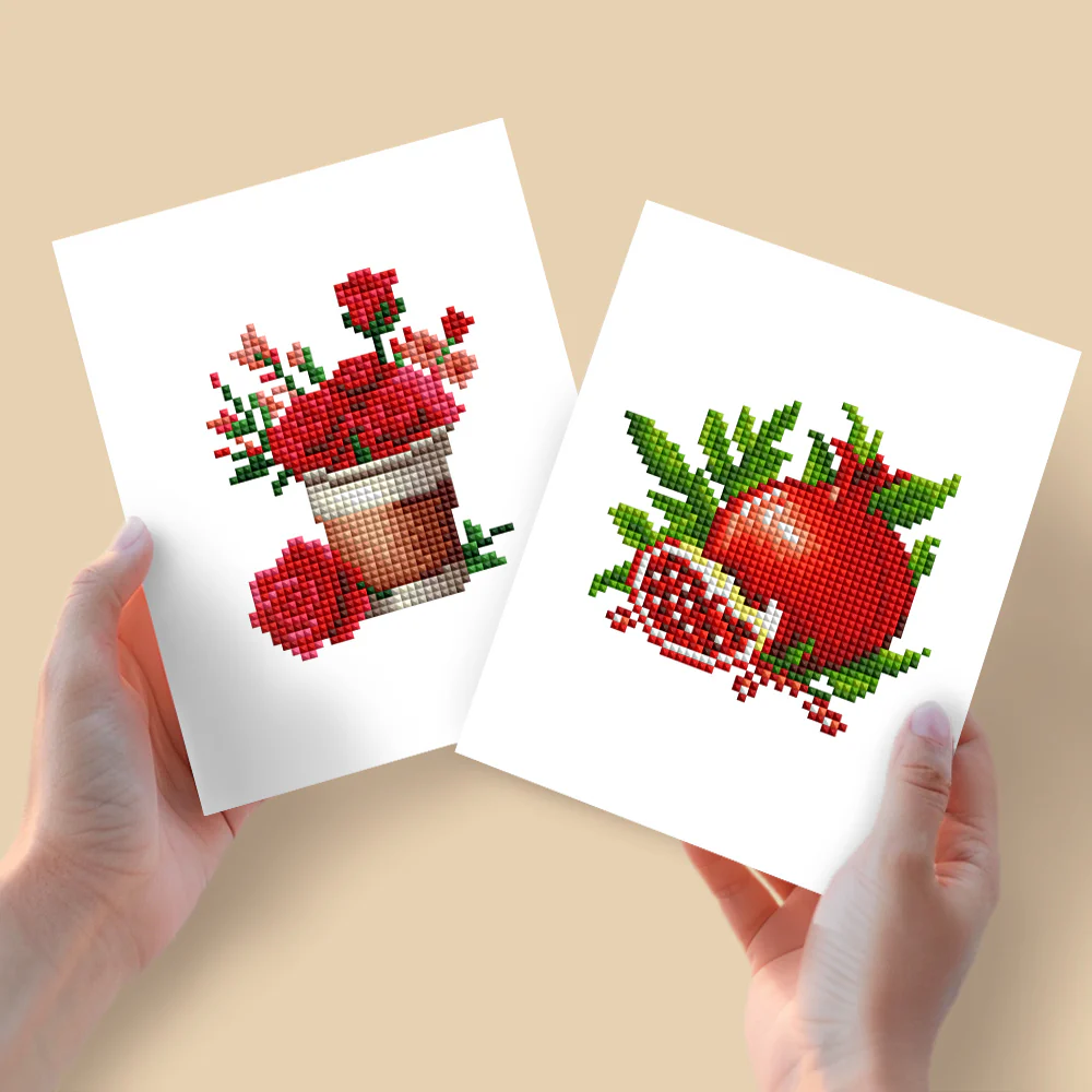 2 Mini Diamond Paintings – Granaatappel en Rozen