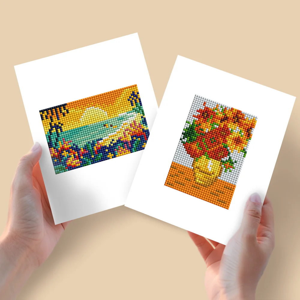 2 Mini Diamond Paintings – Bloemen en Landschap 2 Mini Diamond Paintings – Bloemen en Landschap