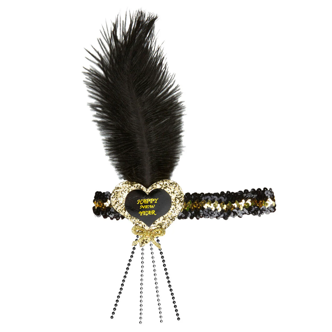 20s Glitter Hoofdbandje Zwart / Goud Happy New Year Hartje