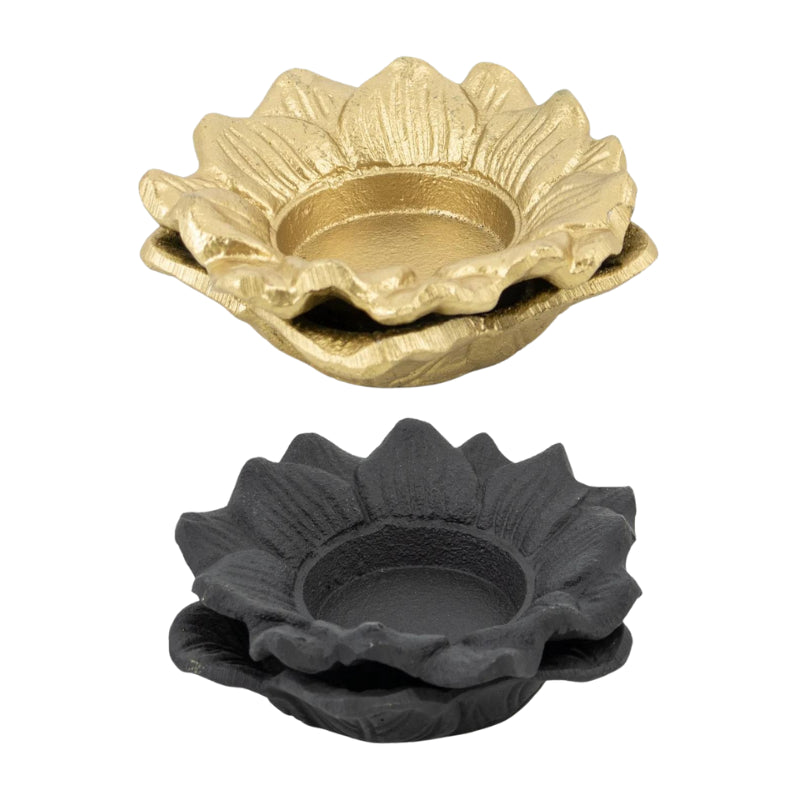 Waxinehouder Yara – Bloem Vormig Aluminium Zwart & Goud Waxinehouder Yara – Bloem Vormig Aluminium Zwart & Goud
