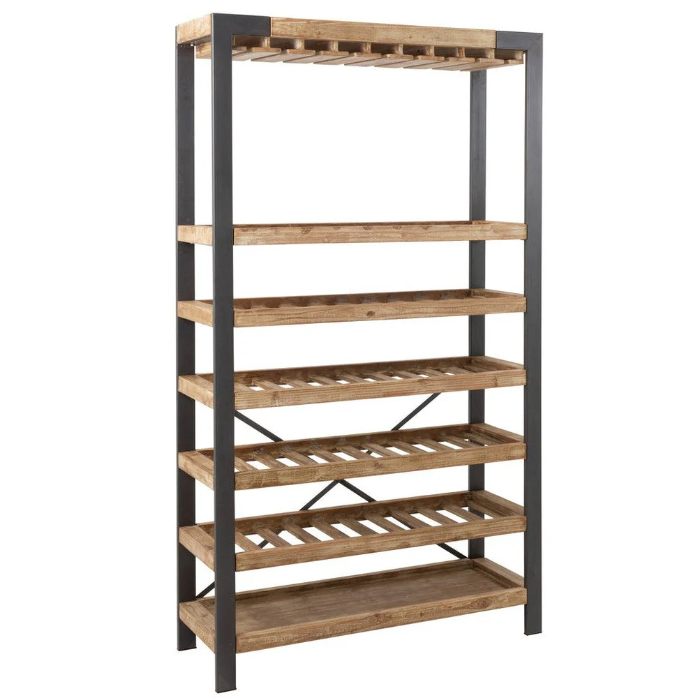 Wijnrek Hout Metaal Zwart 38×114 cm