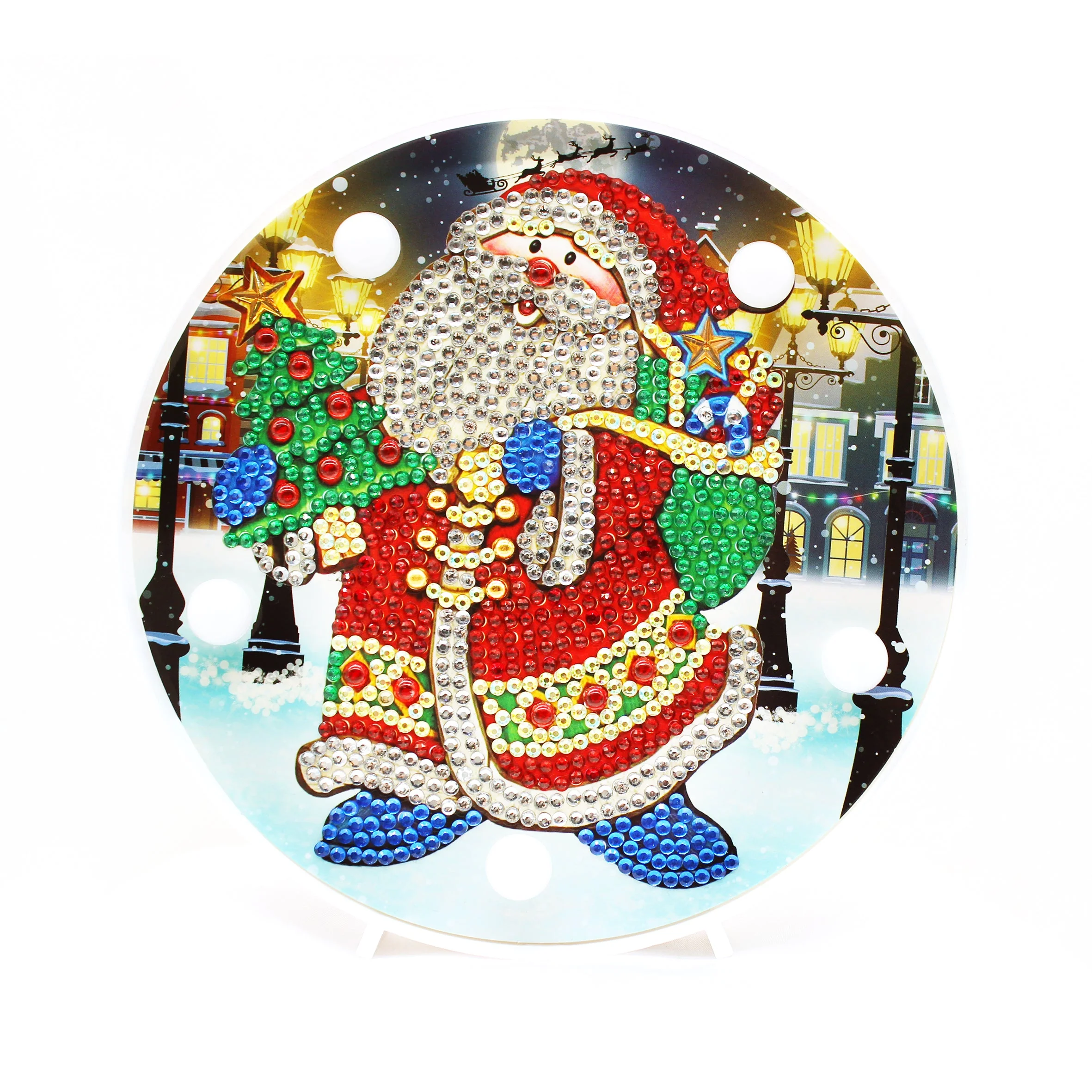 Diamond Painting Ronde Lampje – Kerstman