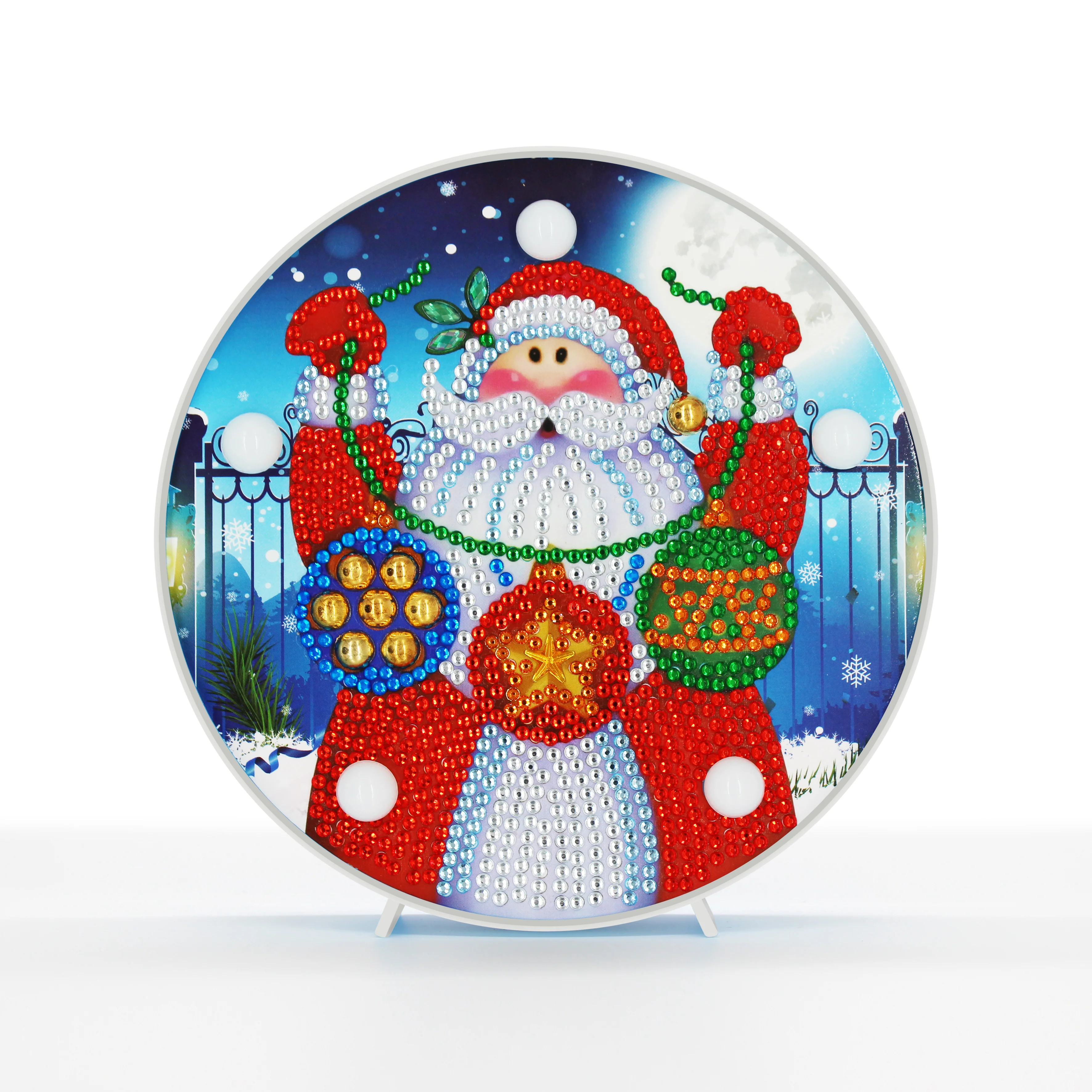 Diamond Painting Ronde Lampje – Kerstman met Kerstballen