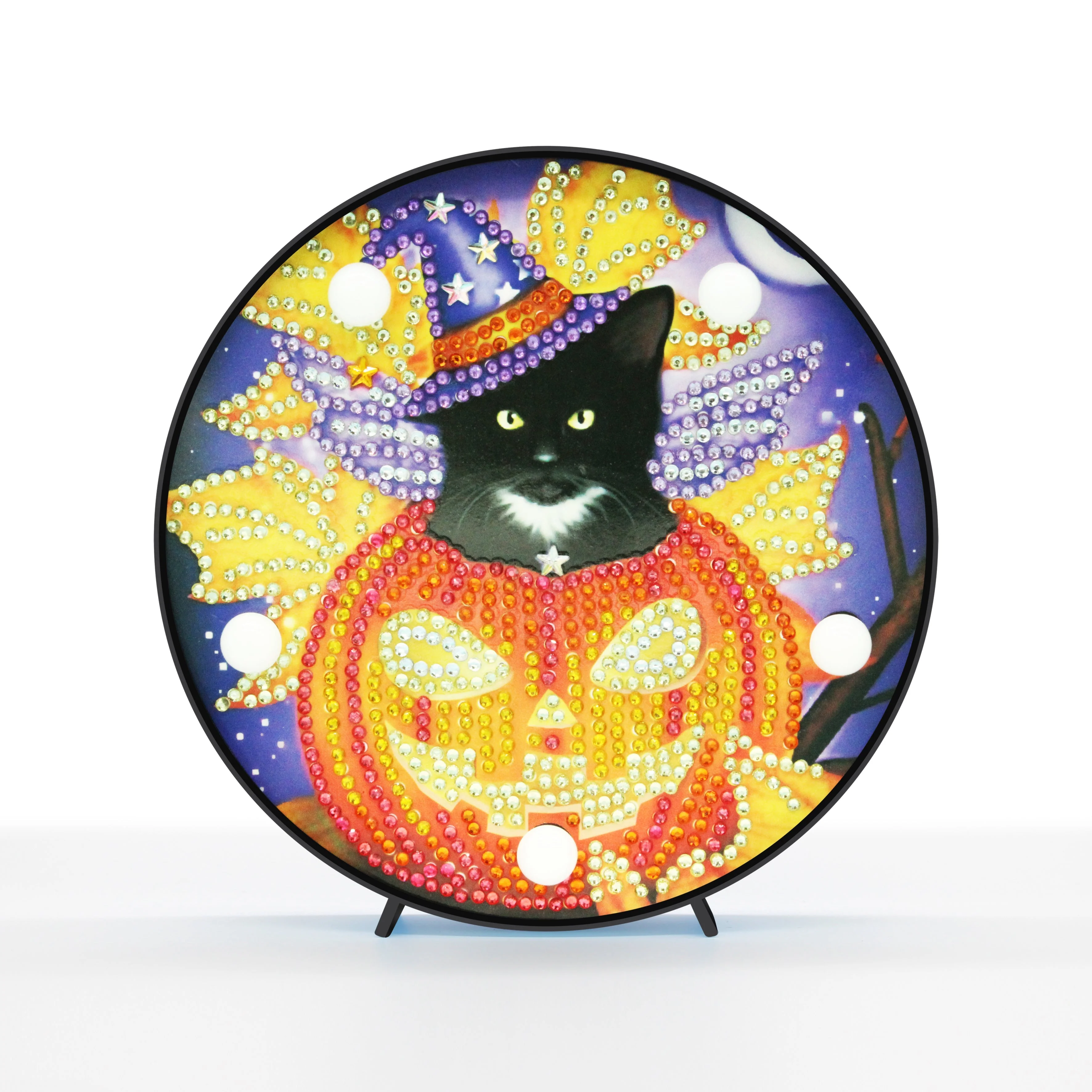Diamond Painting Ronde Lampje – Halloween Zwarte Kat Diamond Painting Ronde Lampje – Halloween Zwarte Kat