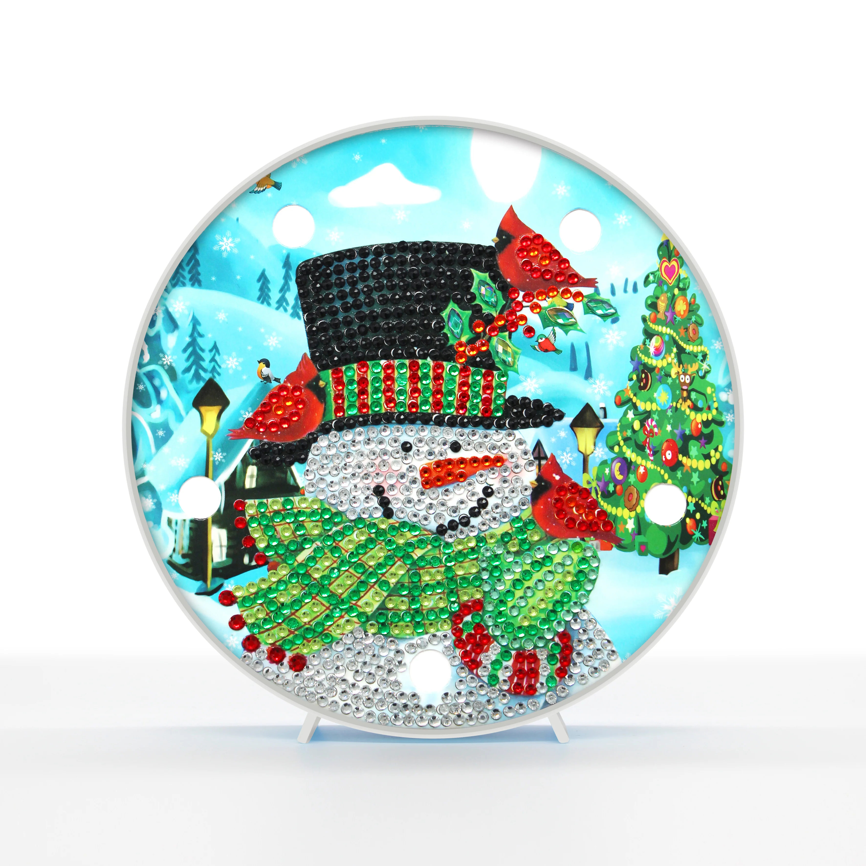 Diamond Painting Ronde Lampje – Sneeuwpop met Vogels Diamond Painting Ronde Lampje – Sneeuwpop met Vogels
