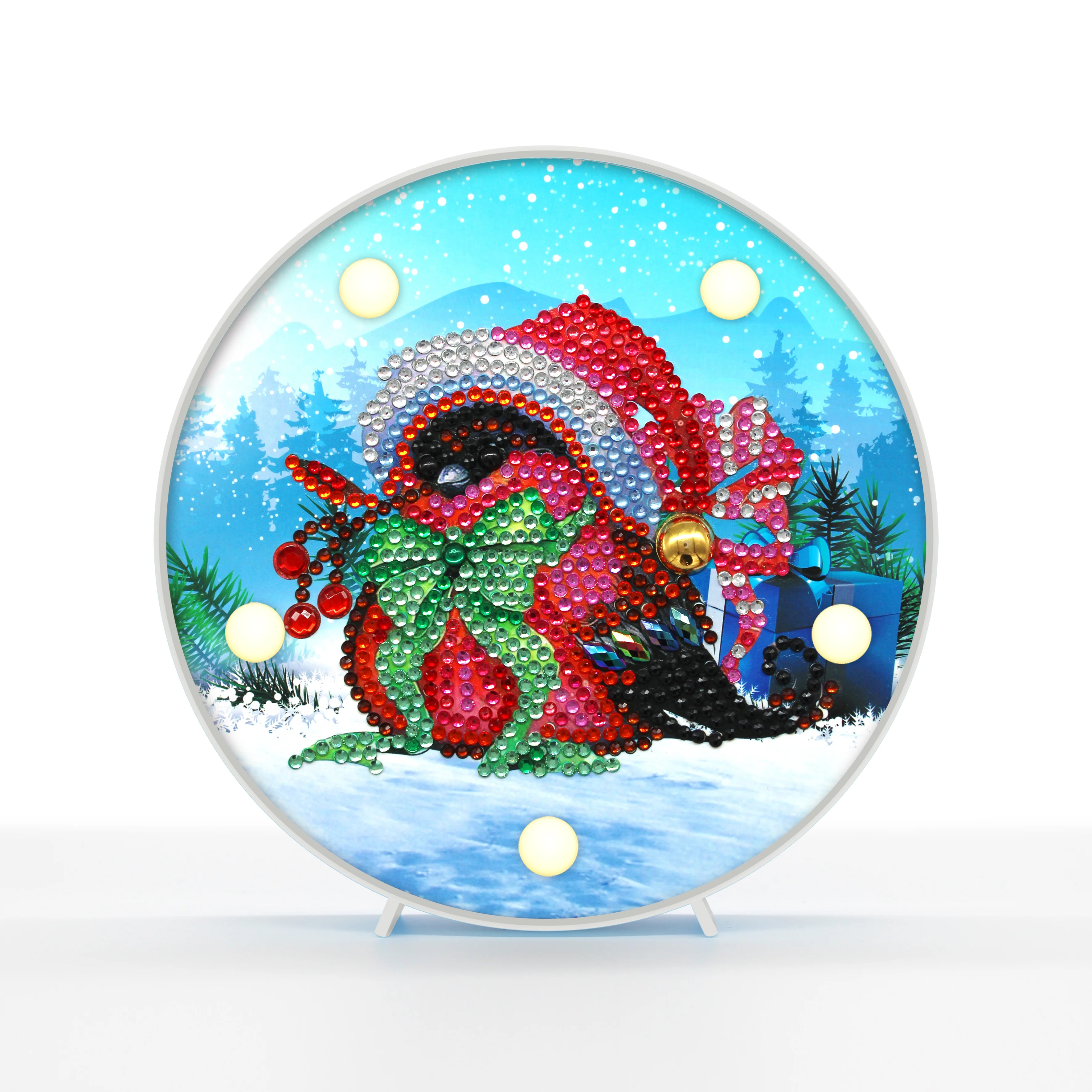Diamond Painting Ronde Lampje – Kerst Vogel
