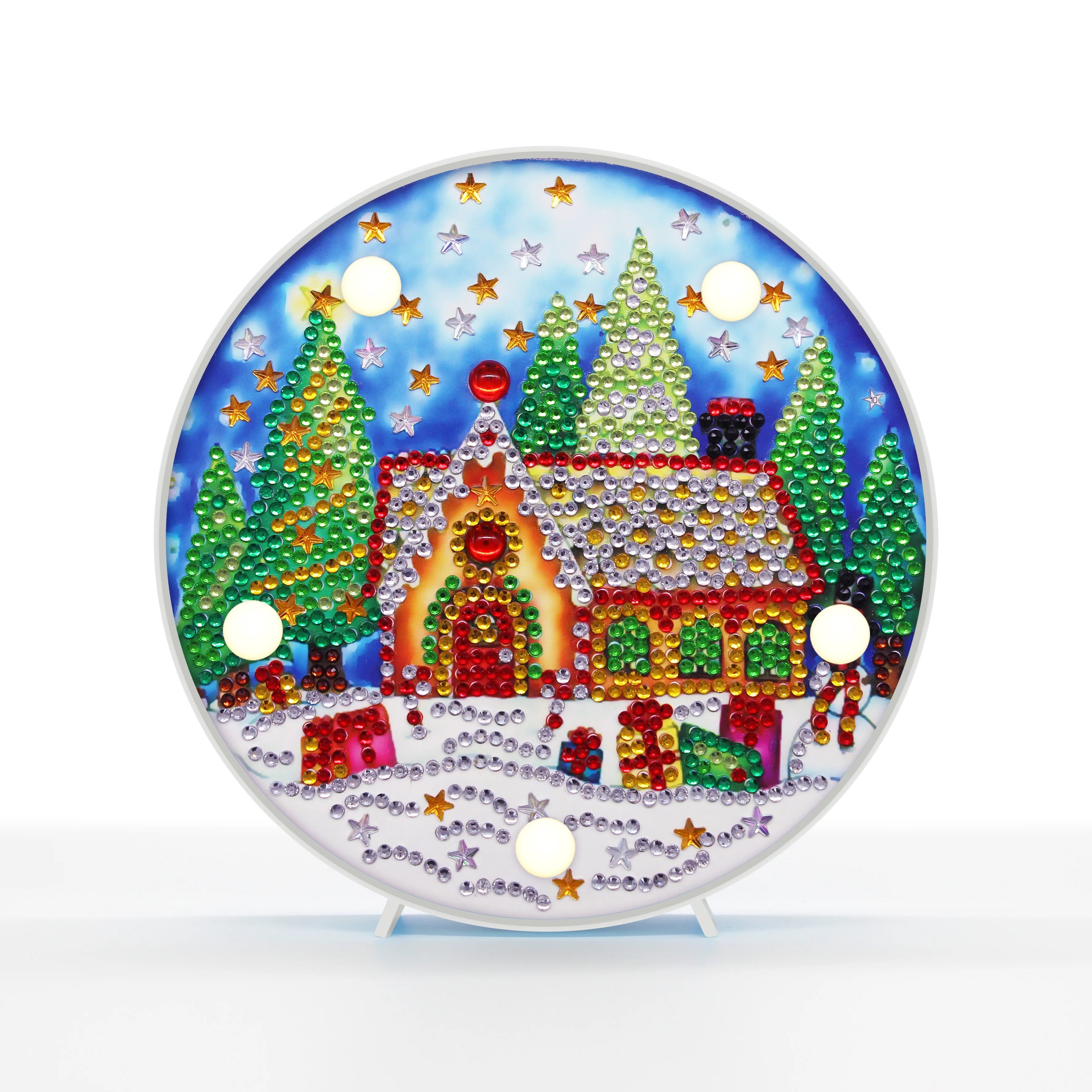 Diamond Painting Ronde Lampje – Kerstbomen met Huis Diamond Painting Ronde Lampje – Kerstbomen met Huis