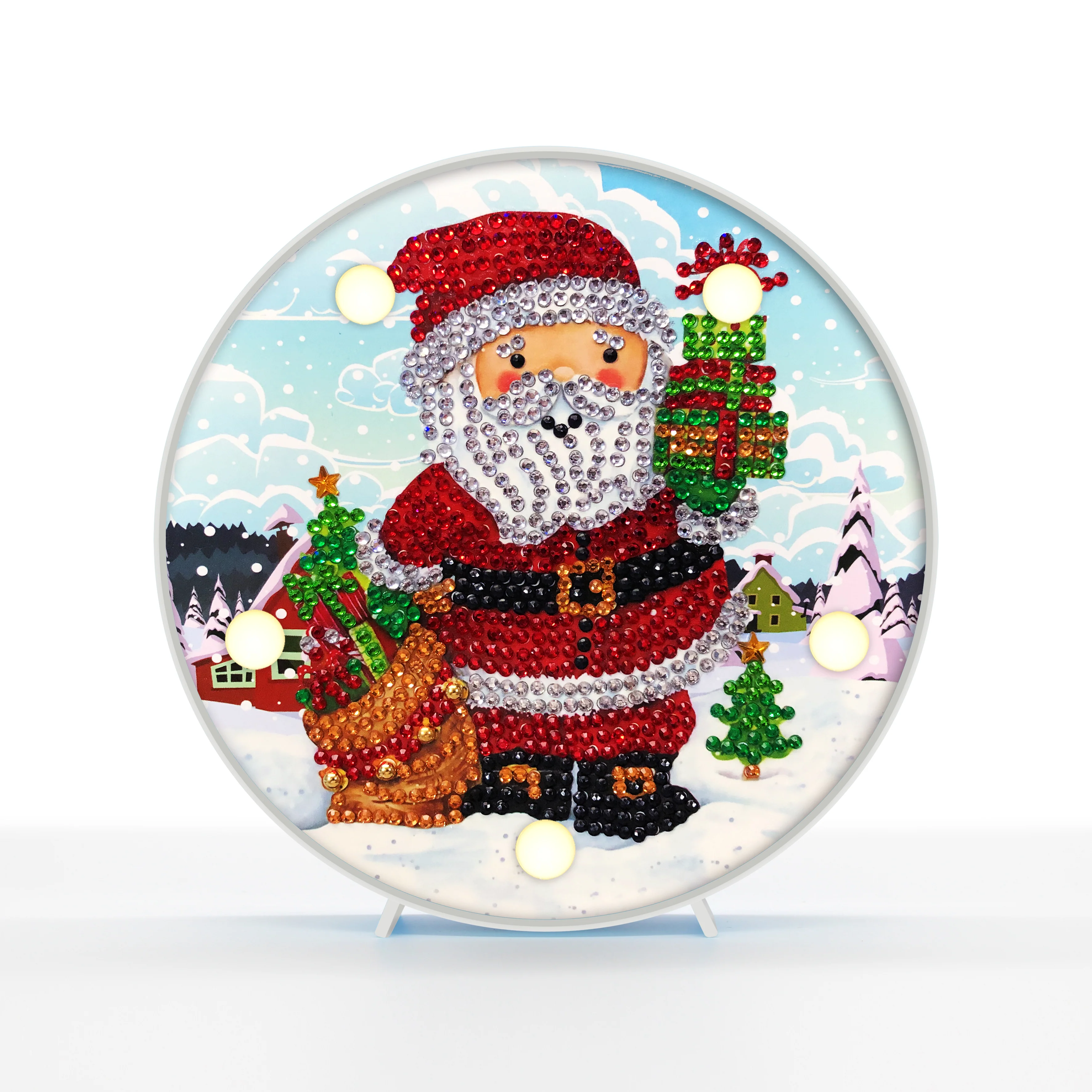 Diamond Painting Ronde Lampje – Kerstman met Cadeaus Diamond Painting Ronde Lampje – Kerstman met Cadeaus