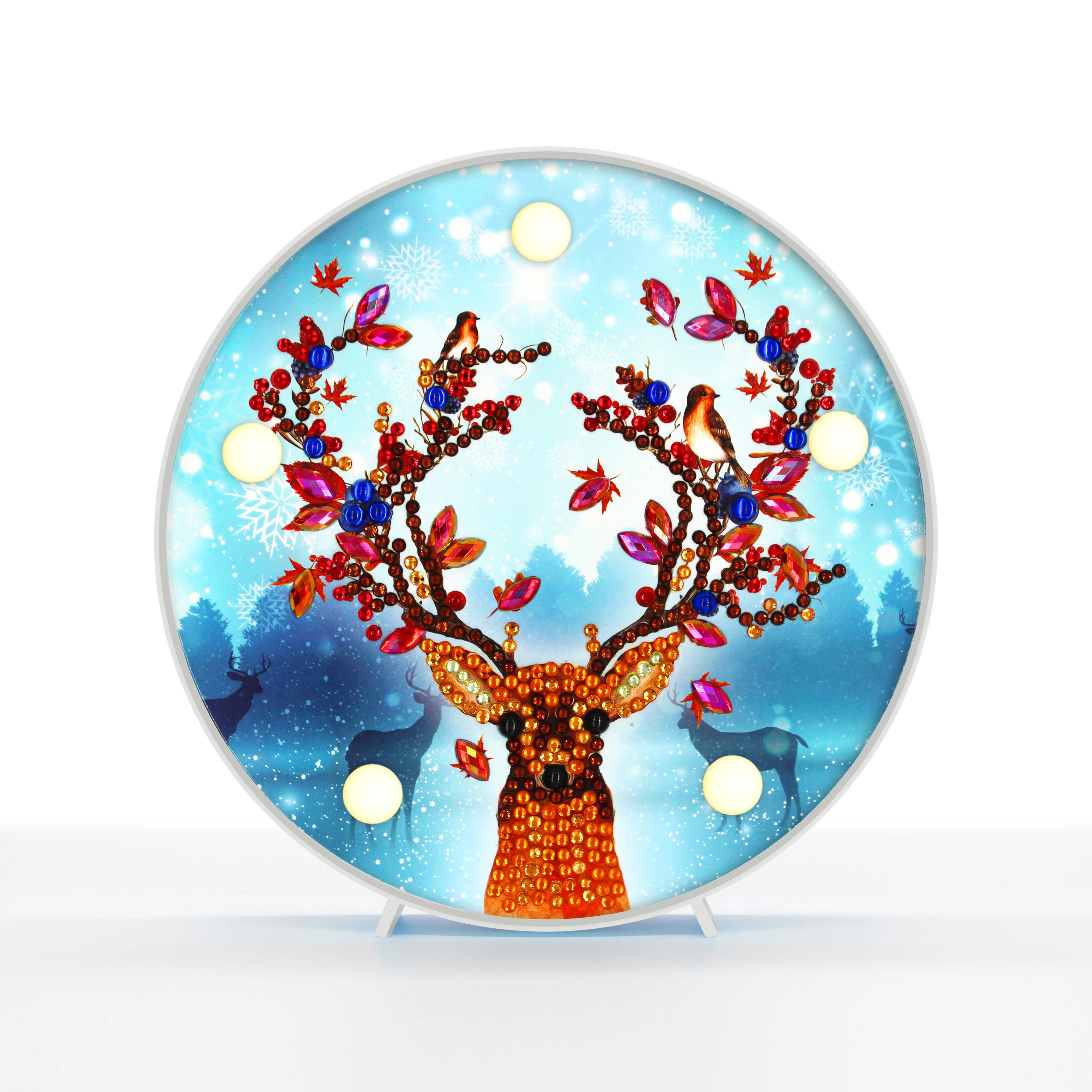 Diamond Painting Ronde Lampje – Rendier met Vogels Diamond Painting Ronde Lampje – Rendier met Vogels