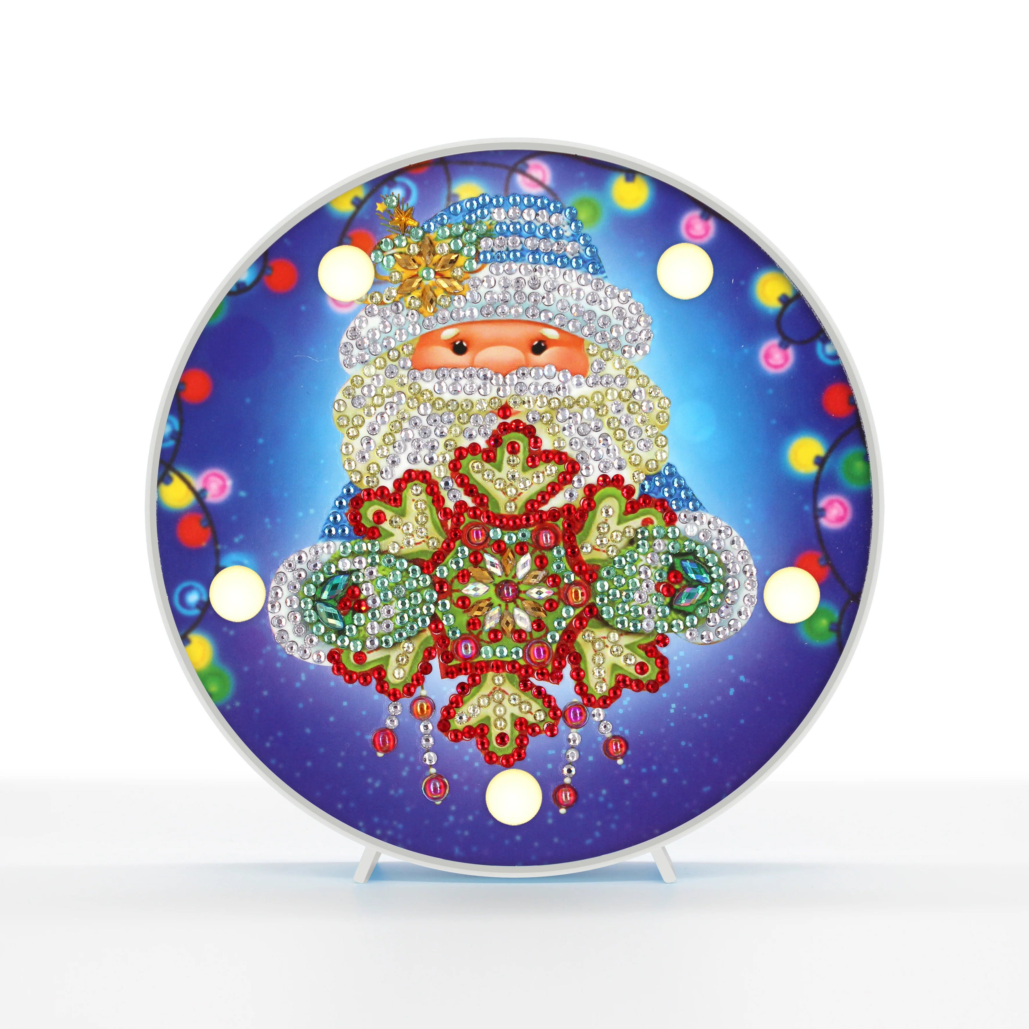 Diamond Painting Ronde Lampje – Kerstman met Sneeuwvlok