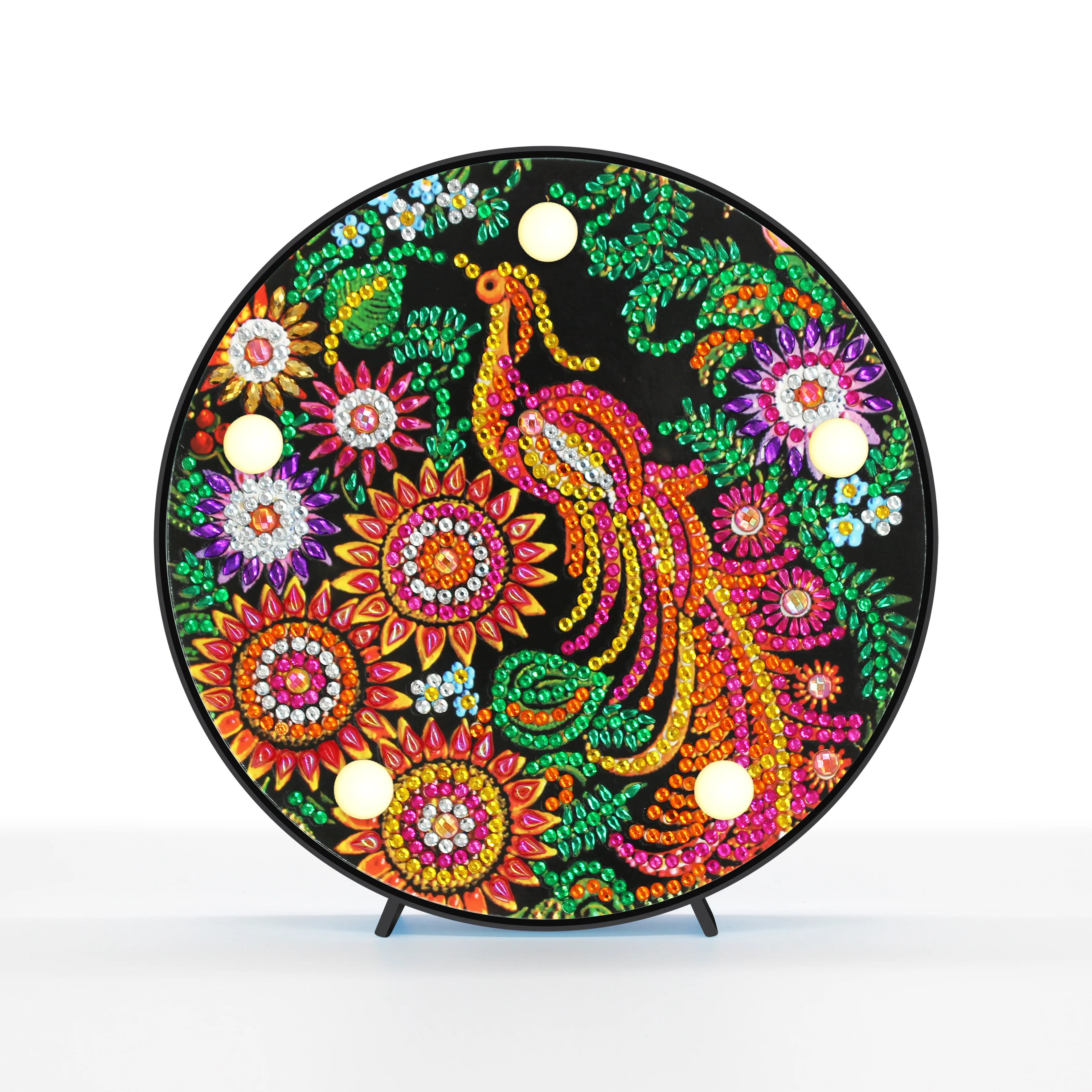 Diamond Painting Ronde Lampje – Vogel met Bloemen