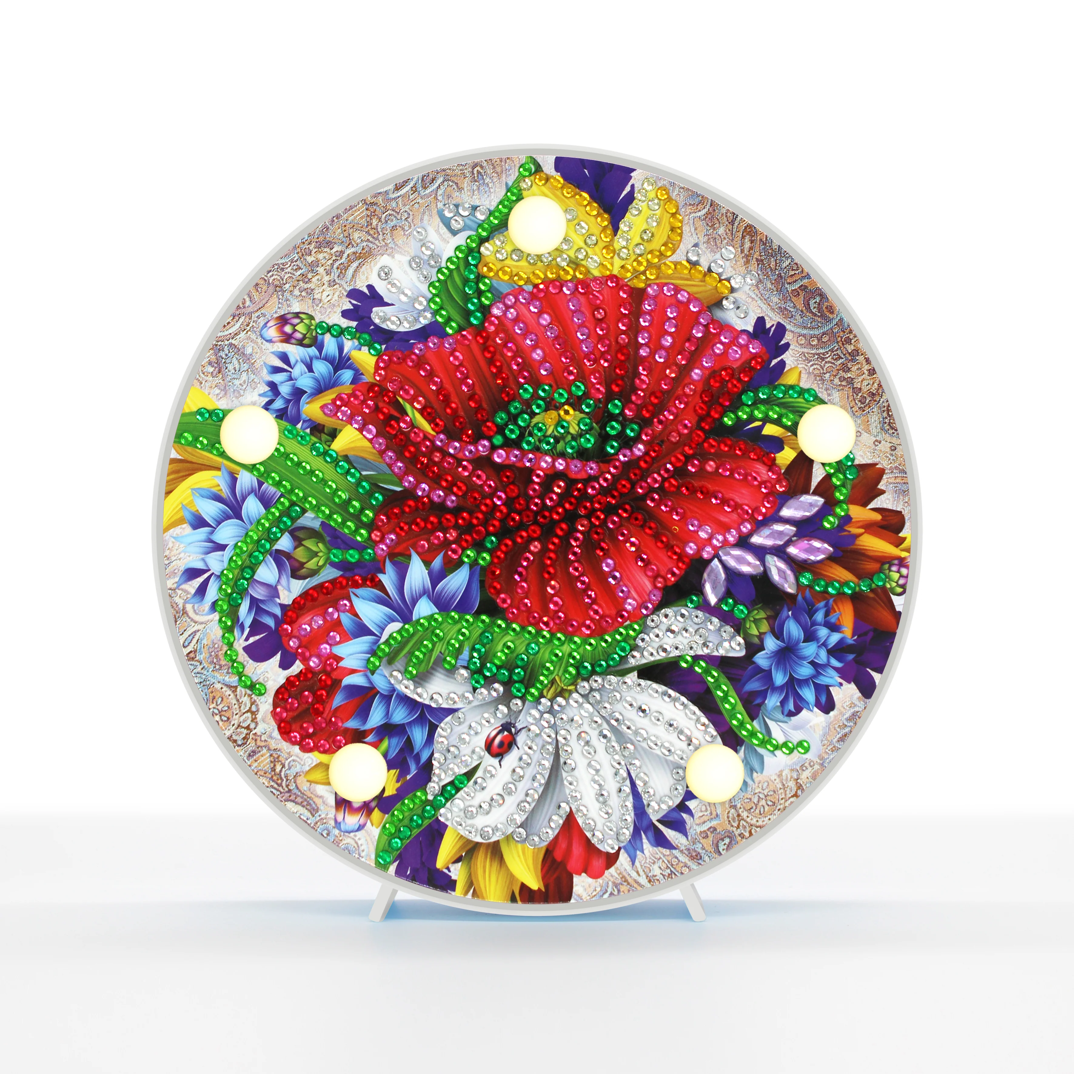Diamond Painting Ronde Lampje – Rode Bloem