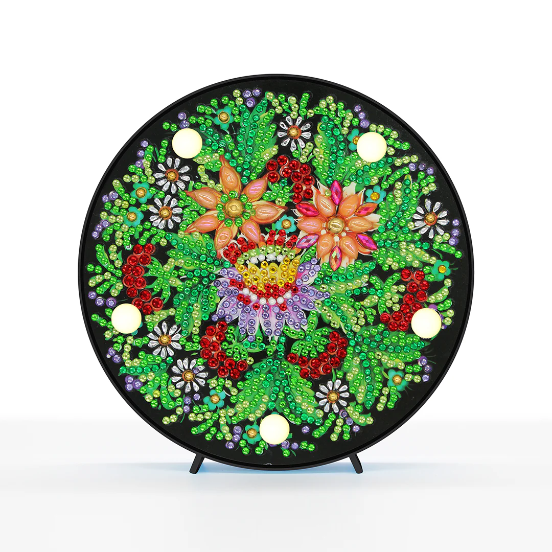 Diamond Painting Ronde Lampje – Bloemen met Groen
