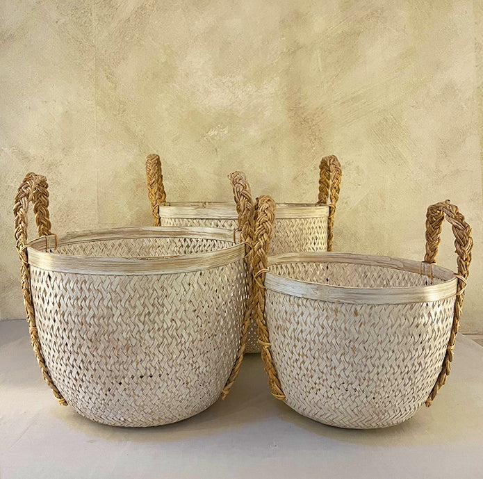 Bamboe mand met hengsels – wit/naturel