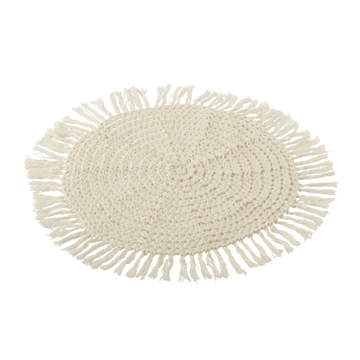 Placemat – Rond – Geweven + Franjes – Polyester – Beige Placemat – Rond – Geweven + Franjes – Polyester – Beige