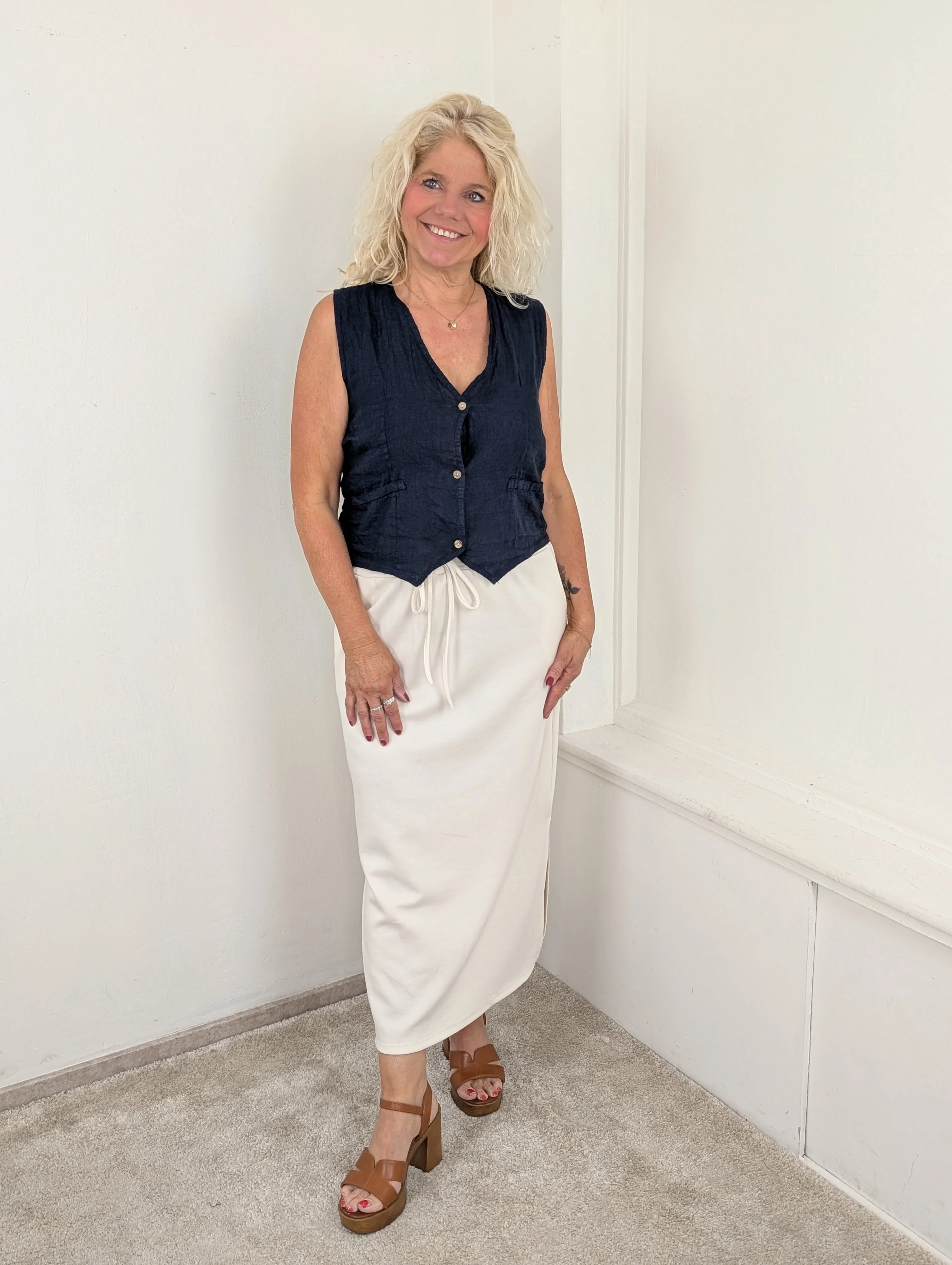 Jersey mid jog rok – Ecru