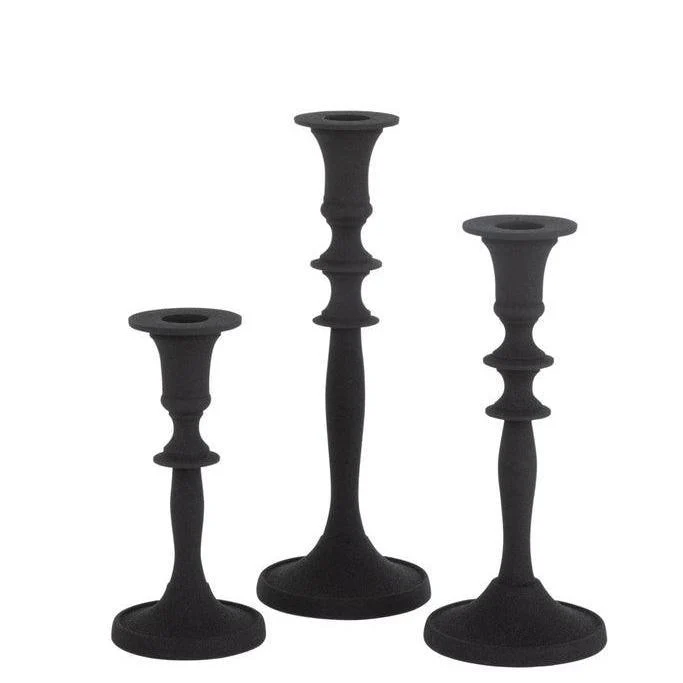 Kaarsenhouders – Klassiek – Aluminium – Zwart – Set van 3