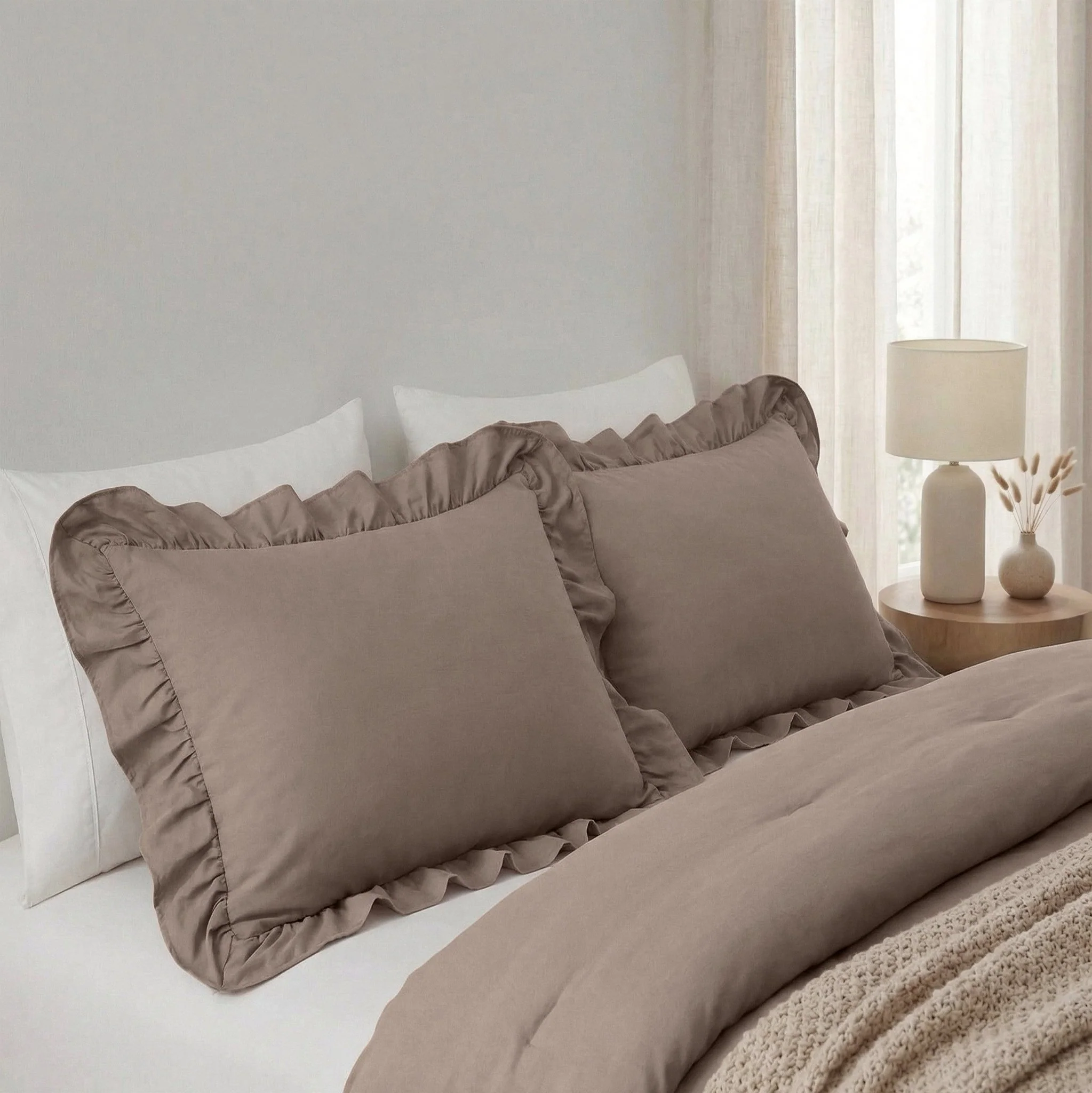 Sleeptime Kussensloop – 2 Stuks – Ruffles – Taupe – 60×70