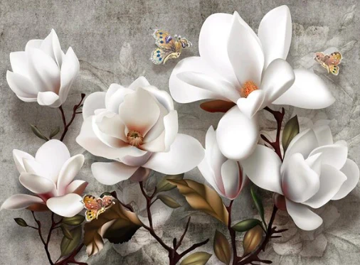 Witte Bloemen met Vlinders Witte Bloemen met Vlinders